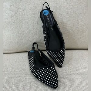 Sincerly Jules Black Crystal-Studded Mesh Pointed Slingback Flats Size 6.5 NEW